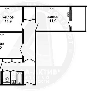 3-комн. квартира,  Брест,  Партизанский пр-т,  72, 9/40/9, 39. s140995