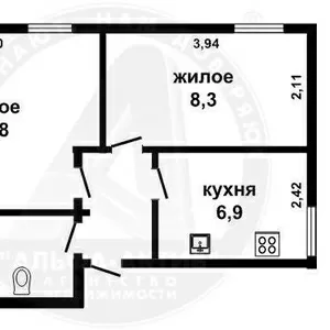 2-комн. квартира,  Брест,  Гоголя,  1930,  1/2 кир,  33, 9/20, 1/6, 9. s131179