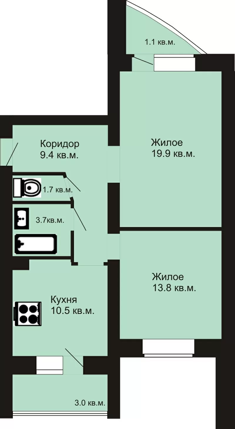 2 х комнатная квартира Я. Купалы