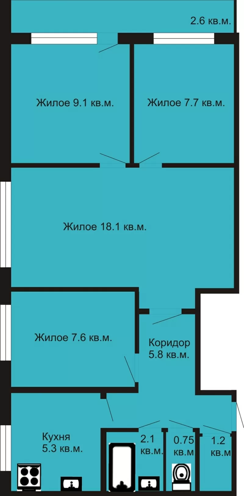 4-хкомнатная квартира на Московской