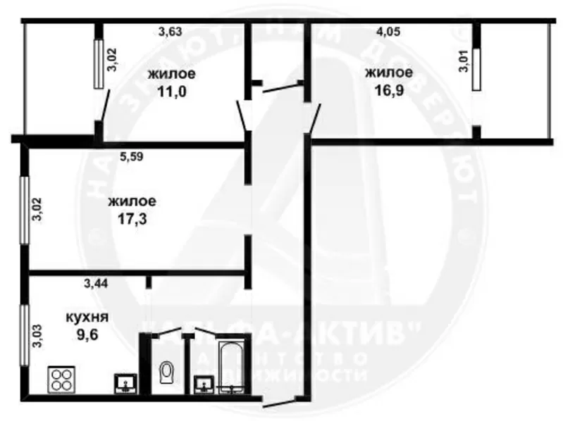 3-комн. квартира,  Брест,  Ленинградская ул.,  1980 г.п. s132248 2