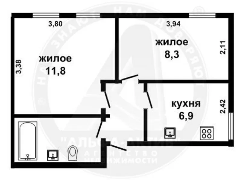 2-комн. квартира,  Брест,  Гоголя,  1930,  1/2 кир,  33, 9/20, 1/6, 9. s131179