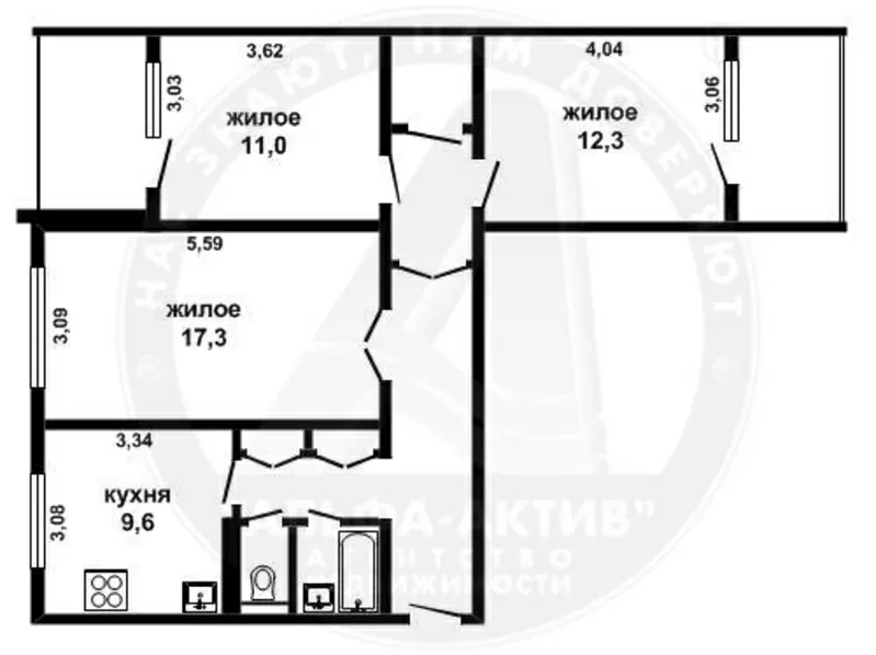 3-комн. квартира,  Брест,  Куйбышева ул.,  1979 г.п.,  8/9 панел. s111088 2