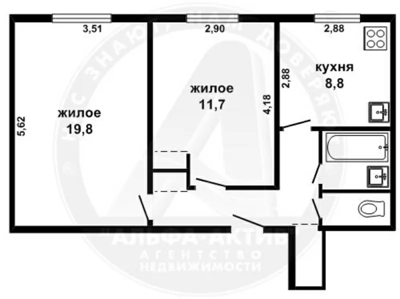 2-комн. квартира,  Брест,  Машерова пр-т,  1964 г.п.,  2/5 кирп. s100313 2