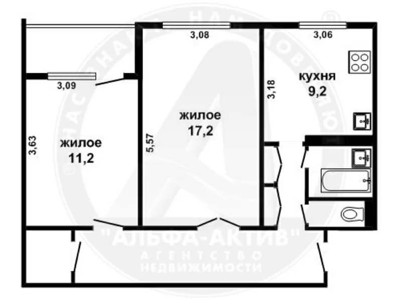 2-комн. квартира,  п.Беловежский ,  Солнечная,  2/3 панел.,  57/28/9, 2. 2