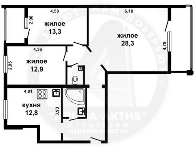 3-комн. квартира,  Брест,  Вольная ул.,  2005 г.п.,  5/5 кирп. s122274 2