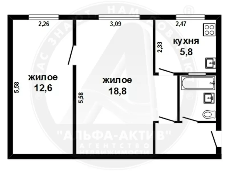 2-комн. квартира,  Жабинка,  Калинина,  1/3 кирп.,  43, 2315, 16. 150127