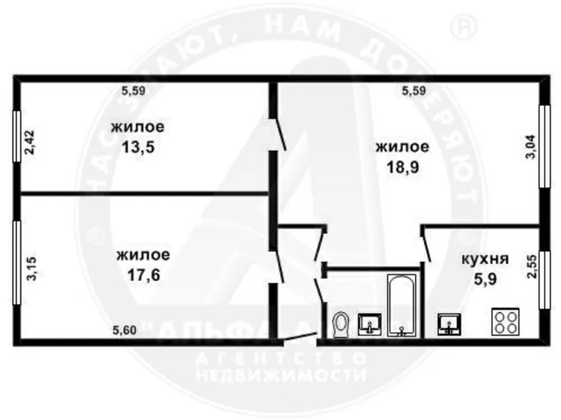 3-комн. квартира,  Брест,  Космонавтов бул-р,  1961 г.п. s121296 2