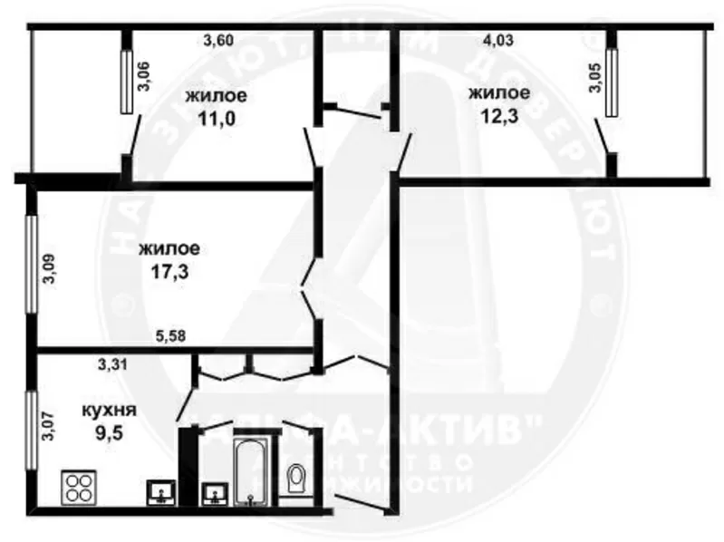 3-комн. квартира,  Брест,  Партизанский пр-т,  1981 г.п. s140369 2