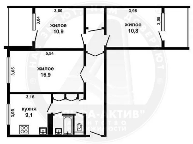 3-комн. квартира,  Брест,  Октябр. Революции ул.,  1992 г.п. s140636 2