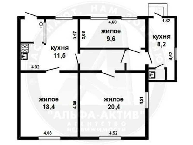 3-комн. квартира,  Брест,  Пушкинская ул.,  1961 г.п.,  1/2 кирп. s150802 2