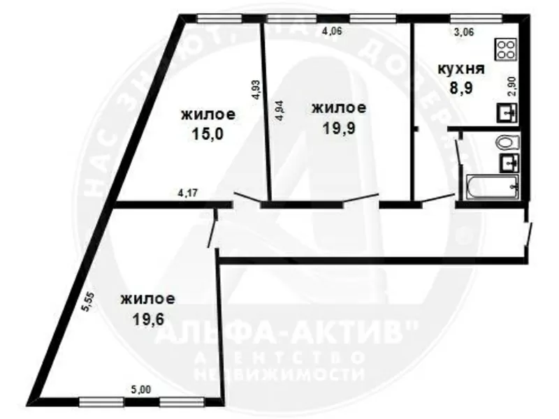 3-к. квартира,  Комсомольская,  1/2 кирп.,  79, 5/54, 5/8, 9. s151422 3