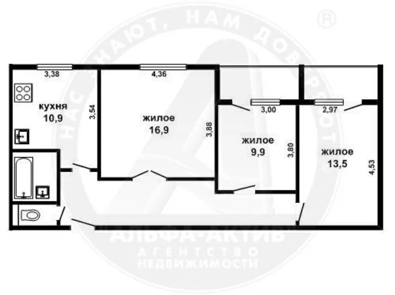 3-комн. квартира,  Брест,  28 Июля ул.,  1996 г.п.,  7/9 кирп. s131277 2