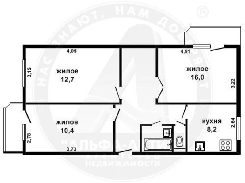 3-комн. квартира,  Брест,  Гаврилова ул.,  1989 г.п.,  9/9 кирп. s110667 10