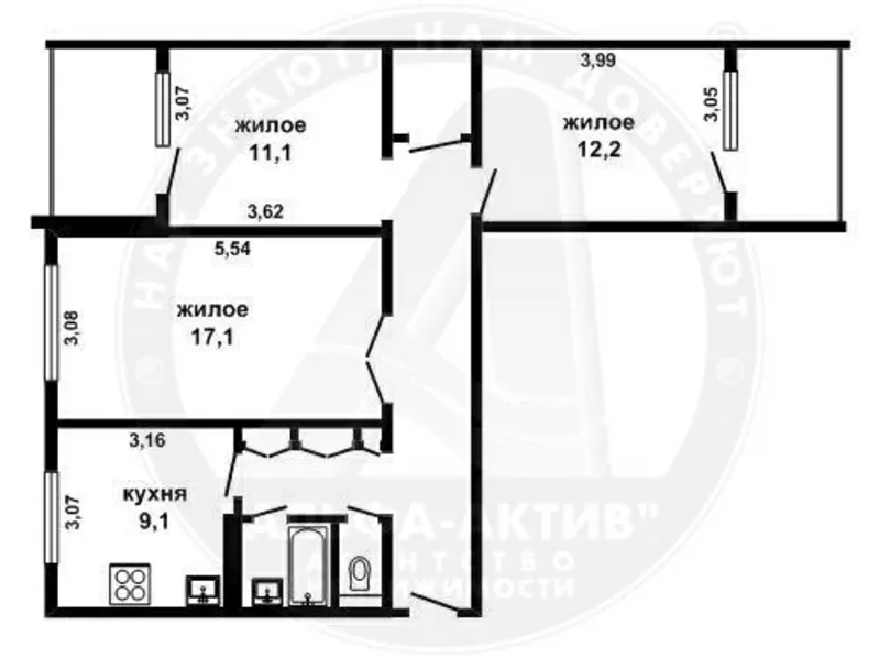 3-комн. квартира,  Брест,  Октябр. Революции ул.,  1992 г.п. s140899 2