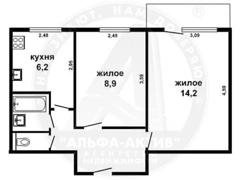 2-комн. квартира,  Брест,  Янки Купалы ул.,  5/5 панел. s140289 6