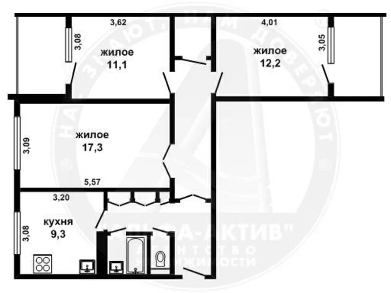 3-комн. квартира,  Брест,  Сябровская ул.,  1993 г.п.,  1/9 панел. s141518 6