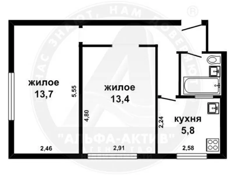 2-комн. квартира,  Брест,  Советская ул.,  1964 г.п.,  1/5 кирп. s151347 8