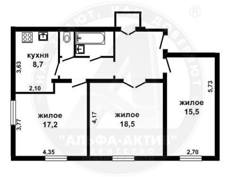 3-комн. квартира,  Брест,  Буденного ул.,  1955 г.п.,  1/2 кирп. s140719 3