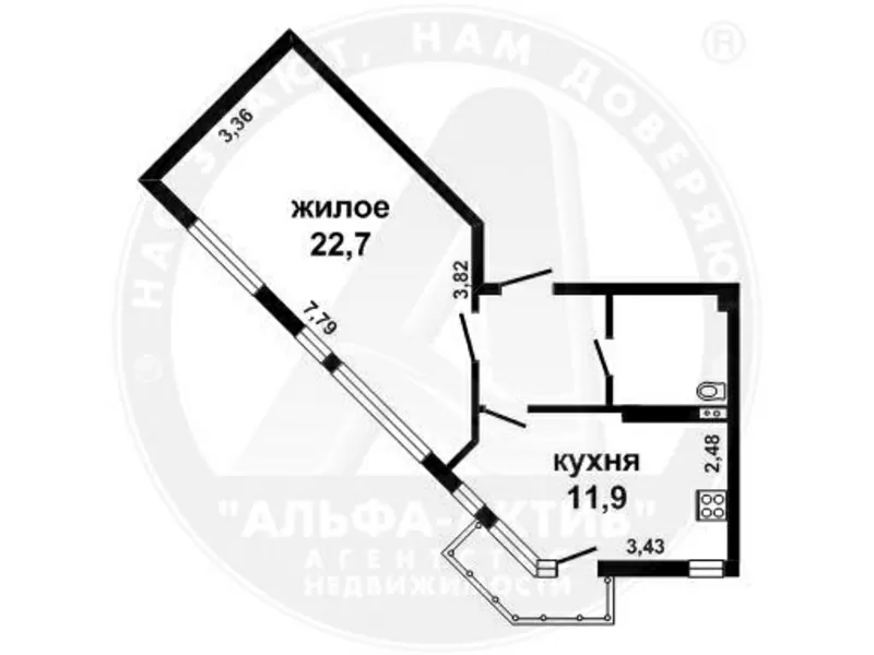 1-комн. квартира,  Брест,  Космонавтов бульвар,  2013 г.п. s141459 2