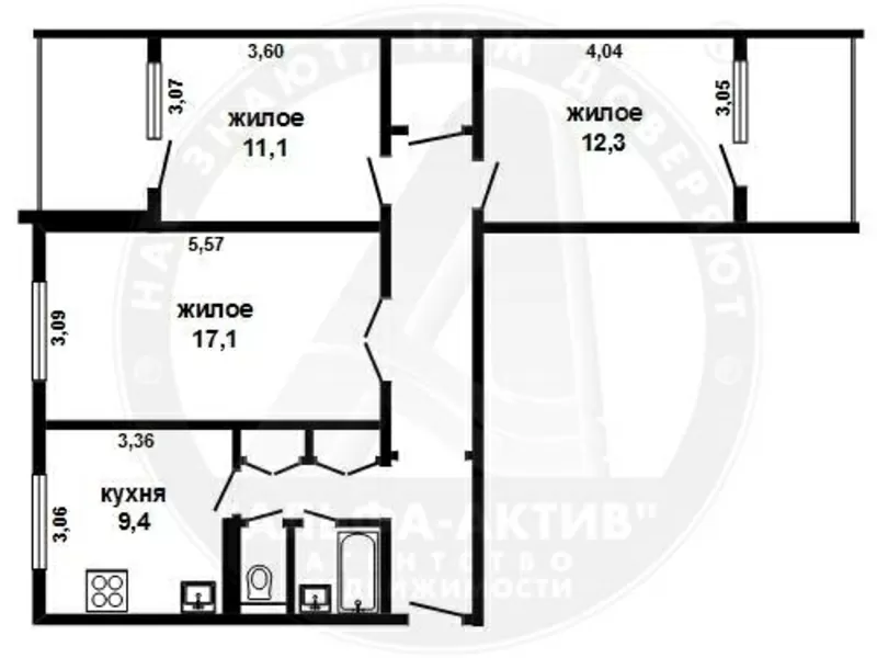 3-комн. квартира,  Брест,  Ленинградская ул.,  1980 г.п. s112114 7