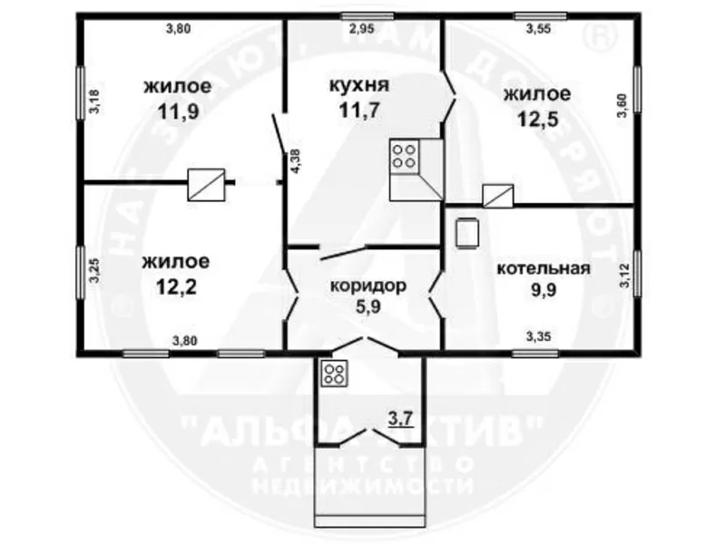 Жилой дом. г. Жабинка. Брус / шифер. 1 этаж. Общ. - 64, 1 кв.м. d150445 2