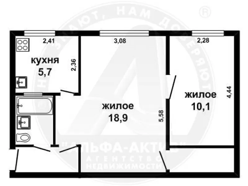 2-комн. квартира,  Брест,  Космонавтов бул.,  1962 г.п. s151093 2