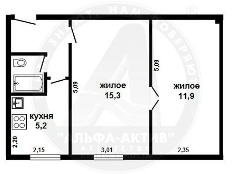 2-комн. квартира,  Брест,  Наганова,  1956 г,  37, 4/27, 3/5, 2. s151005 4