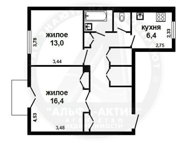 2-комн. квартира,  Брест,  Гоголя ул.,  1958 г.п.,  3/3 кирп. s150460 2