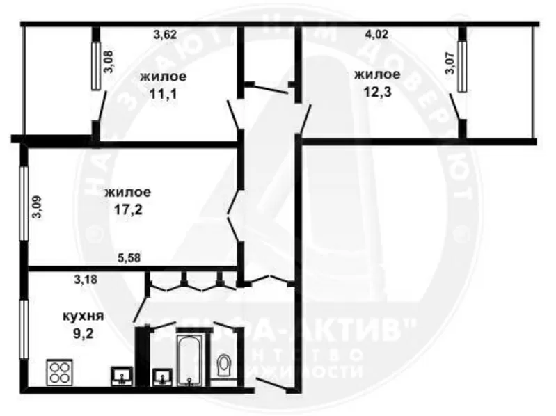 3-комн. квартира,  Брест,  Сябровская ул.,  1993 г.п. s140266 3