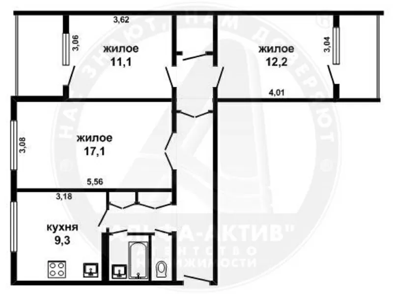 3-комн. квартира,  Брест,  Октябр. Революции ул.,  1991 г.п. s151802 9