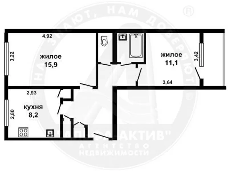 2-комн. квартира,  Брест,  Октябрьская ул.,  1968 г.п.,  1/4 кирп. s151961 7