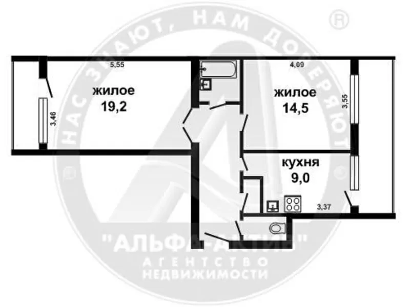 2-комн. квартира,  Брест,  Партизанский пр-т,  1975 г.п. s141718 5