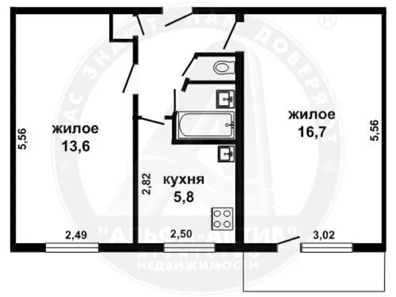 2-комн. квартира,  Брест,  Кирова ул.,  1966 г.п.,  5/5 кирп. s152104 3