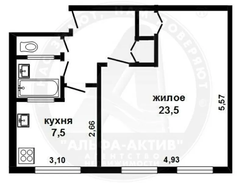 1-комн. квартира,  Брест,  Космонавтов бульвар,  1966 г.п. s151738 3