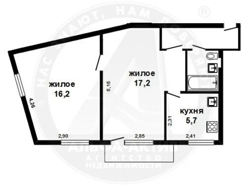 2-комн. квартира,  Брест,  Гоголя ул.,  1961 г.п.,  5/5 кирп. s152124 2