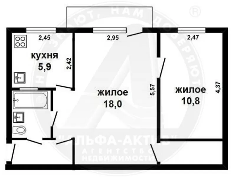 2-комн. квартира,  Брест,  Шевченко бул.,  1965 г.п.,  4/6 кирп. s151723 6