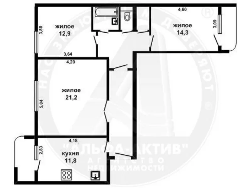 3-комн. квартира,  Брест,  Горького ул.,  1996 г.п.,  10/10 кирп. s130533 2