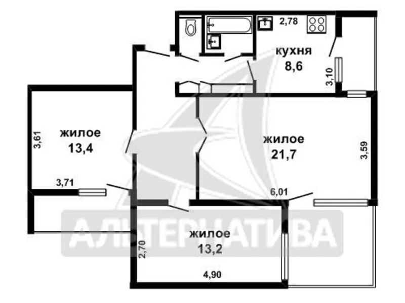 К-комнатная квартира,  г.Брест,  Московская,  78, 2/73, 5/48, 3/8, 6. w161476 11