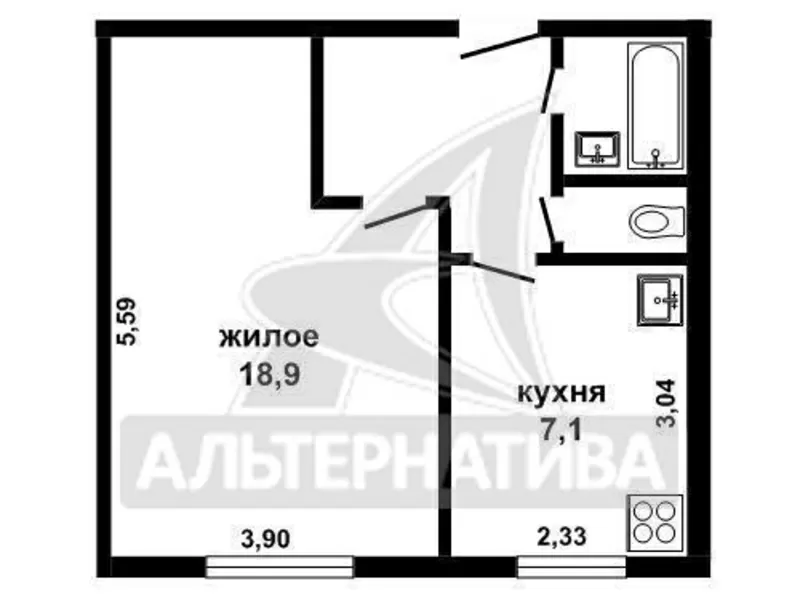 1-комнатная квартира,  г.Брест,  Осипенко ул.,  1976 г.п. w160067 5