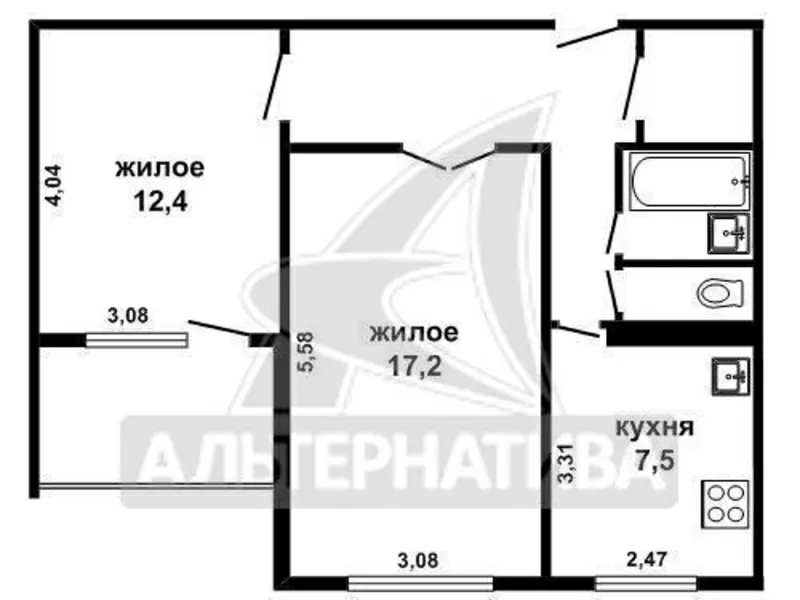 2-комнатная квартира,  Дубровская ул.,  1978 г.п.,  52/29, 6/7, 5. w160778 6