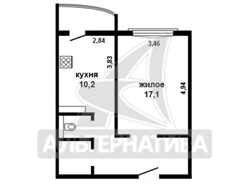 1-комнатная квартира,  Брест,  Подгородская,  43, 8/41, 7/17, 1/10, 2. w16211