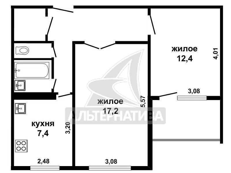 2-комнатная квартира,  г.Брест,  Сябровская ул.,  1993 г.п. w171089 3