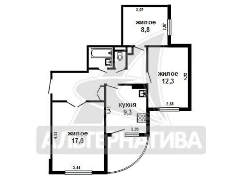 3-комнатная квартира,  г.Брест,  Орловская ул.,  1988 г.п. w170561 15