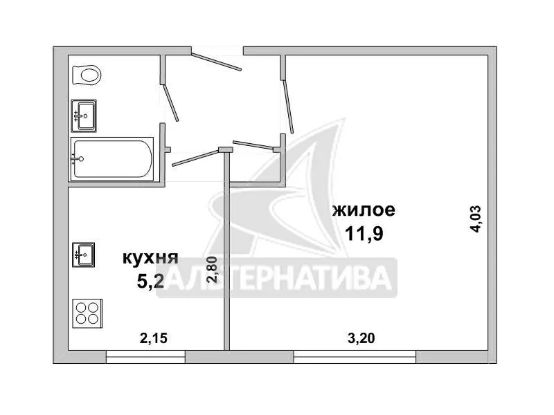 1-комнатная квартира,  г.Брест,  ГОБКа ул.,  1973 г.п. w170610