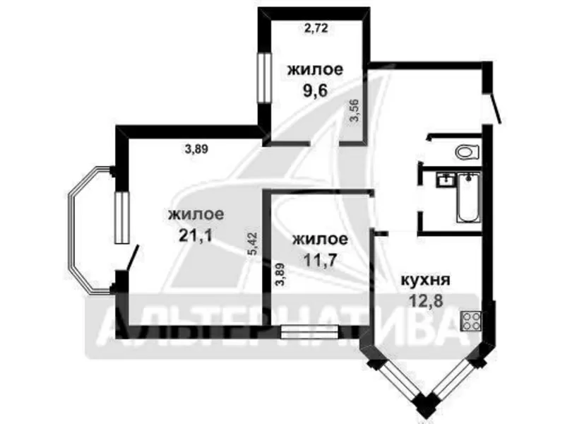 3-комнатная квартира,  Суворова,  2008 г.п.,  77/42, 4/12, 8. w160943 2