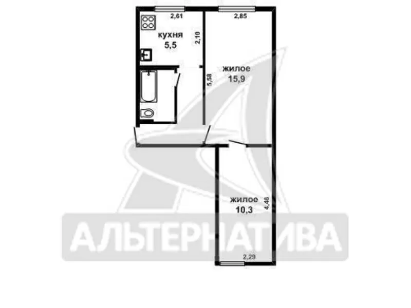 2-комнатная квартира, Карла Маркса,  1/3 кирпичь,  40, 0/26, 2/5, 5. w161045 5