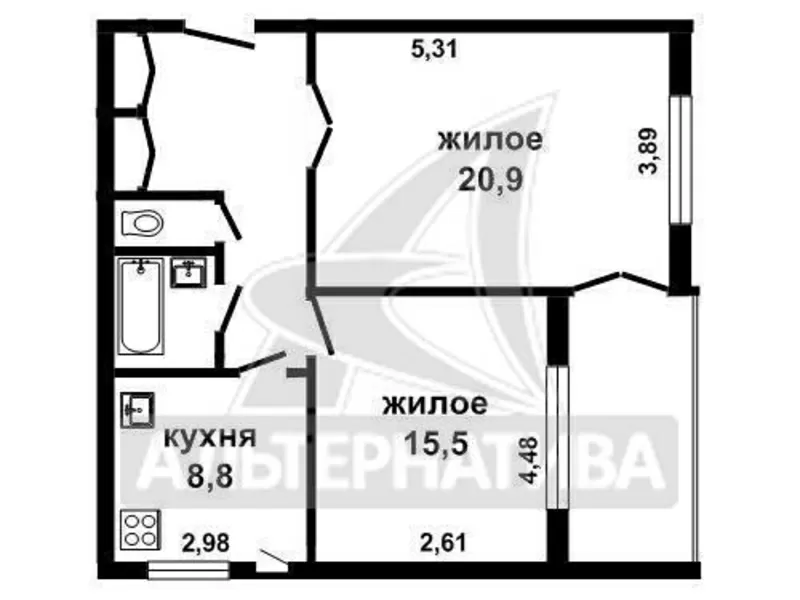 2-комнатная квартира,  Энгельса,  1975 г.п.,  65, 2/60, 6/36, 4/8, 8. w161311 8