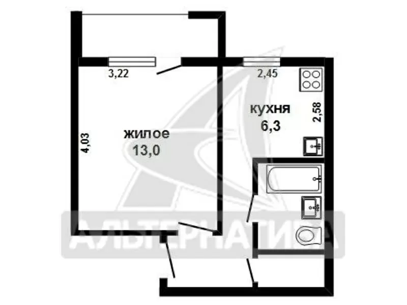 1-комнатная квартира,  г.Брест,  Лейтенанта Рябцева,  1989 г.п. w170875 8
