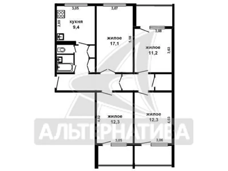 4-комнатная квартира,  г.Брест,  Писателя Смирнова ул,  1975 г.п. w170619 2